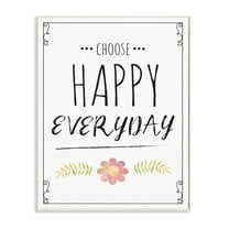 The Stupell Home Decor Choose Happy Everyday Pink Flower Black and White Wood Look