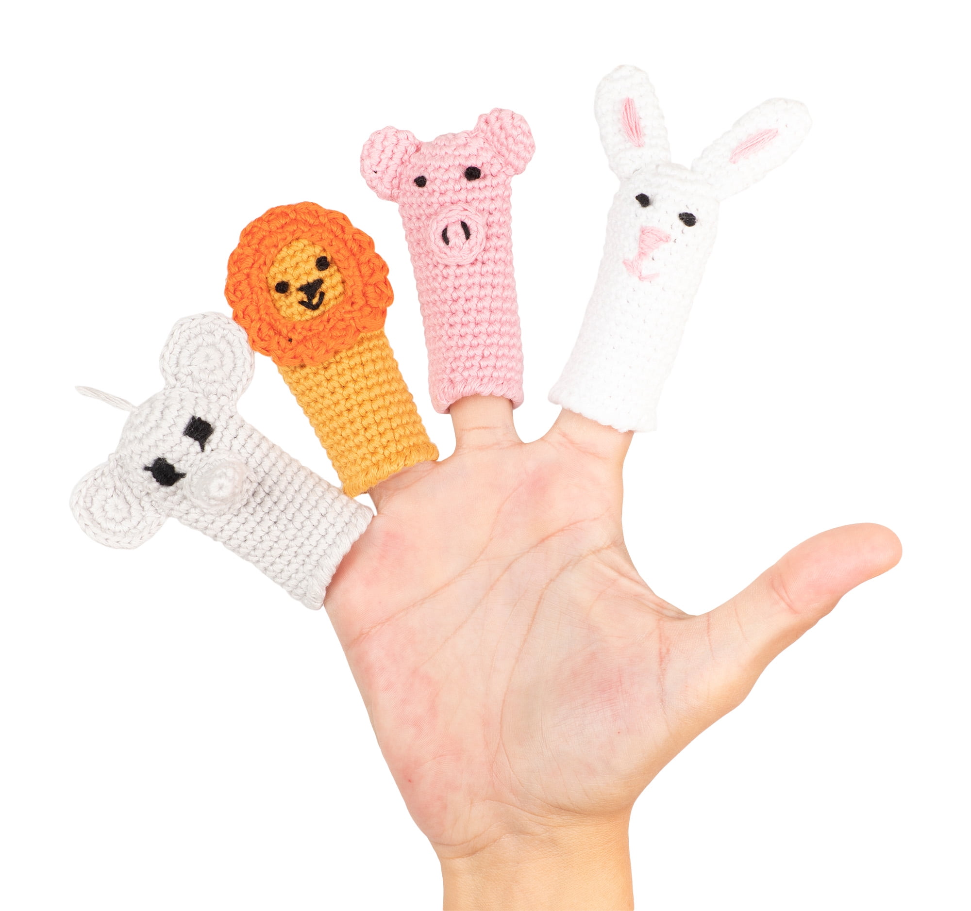 Cuddoll Farm Animal Finger Beautiful Puppet Crochet Organic Cotton Yarn  Role-Play Interactive Knitted USA Handmade 3/8cm Lion, Pig, Bunny, Elephant  Adorable Gift for Kids on Easter Day 