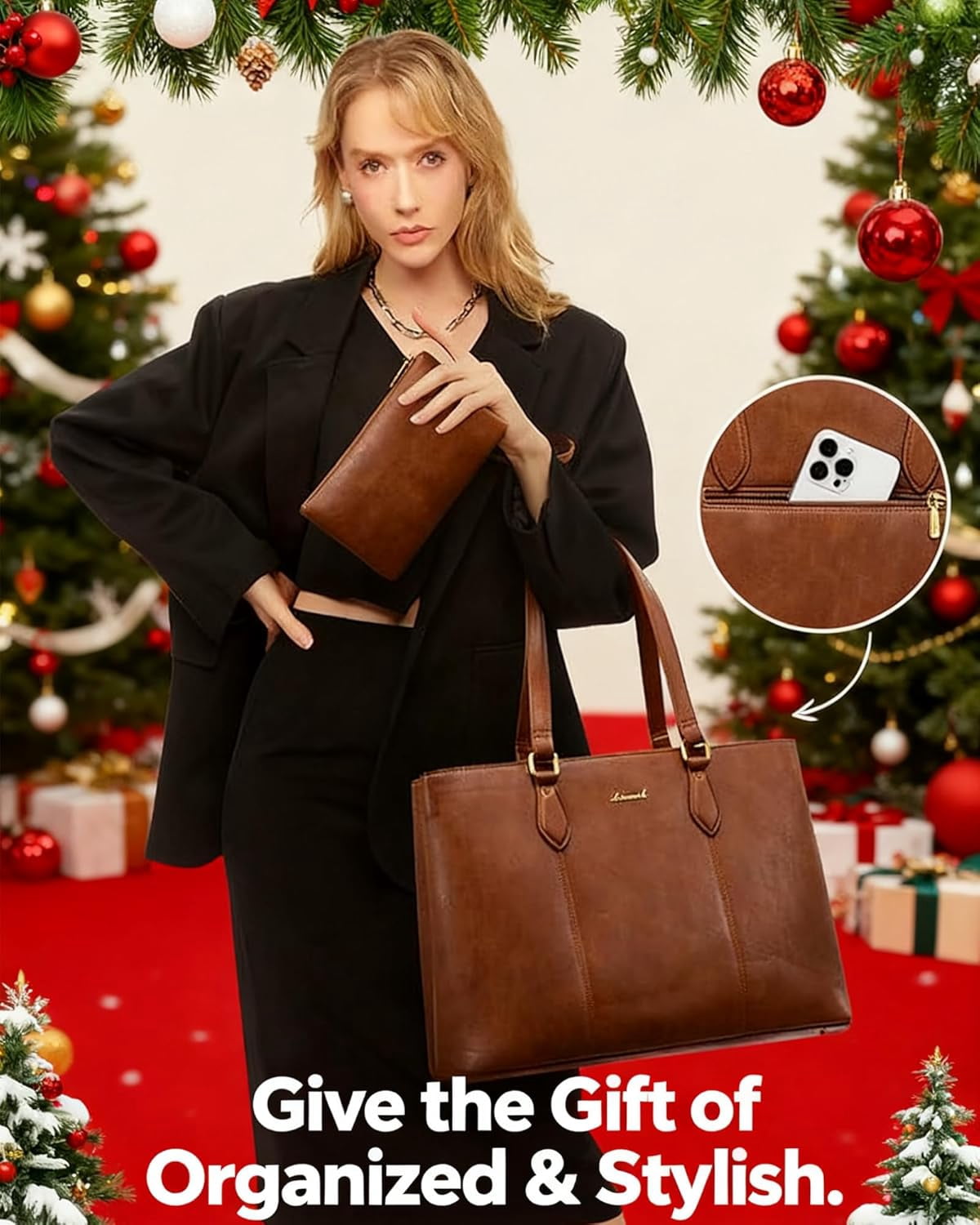 LOVEVOOK Laptop Tote Bag for Women,Work Tote with Wristlet,PU Leather Computer Bag for Teacher,Office, Daily