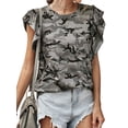 thumbnail image 1 of Women Crew Neck Short Sleeve Camouflage Print T-shirt With Pocket, 1 of 5