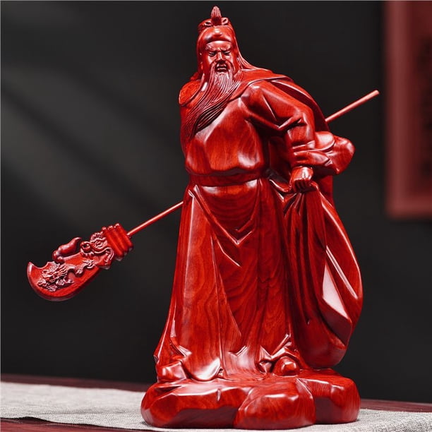 Ebony solid wood carved Guan Gong figurine, God of War and Wealth Guan Erye, decorative craft for living room, home, office, and entryway.