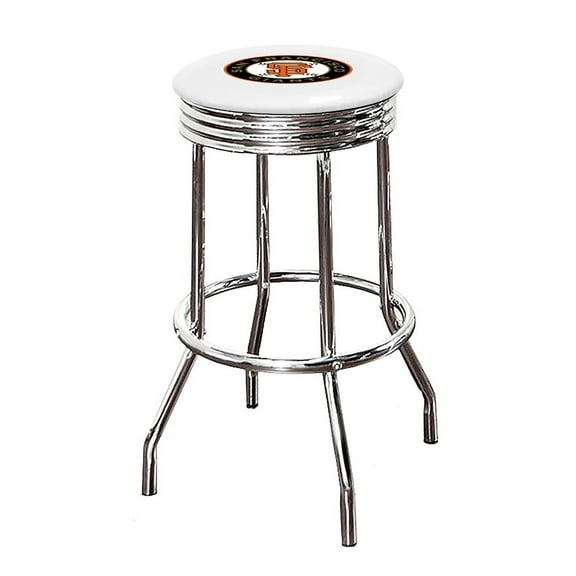 The Furniture King Bar Stool 24" or 29" Tall Backless Chrome Metal Stool Featuring Your Favorite Baseball Team Logo on a Colored Vinyl Swivel Seat Cushion - Giants on White