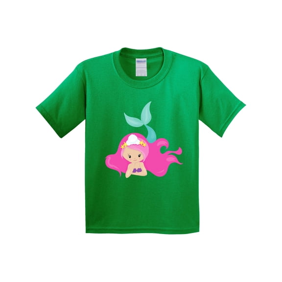 Inktastic Cute Mermaid, Pink Hair, Little Mermaid, Starfish Youth T-Shirt