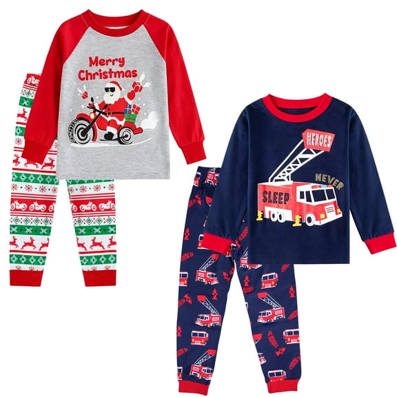 Boys Christmas Pajamas 4 Piece Toddler Kids Sleepwear Boys Long Sleeve Pajamas Winter Nightwear Age 2-12 Years