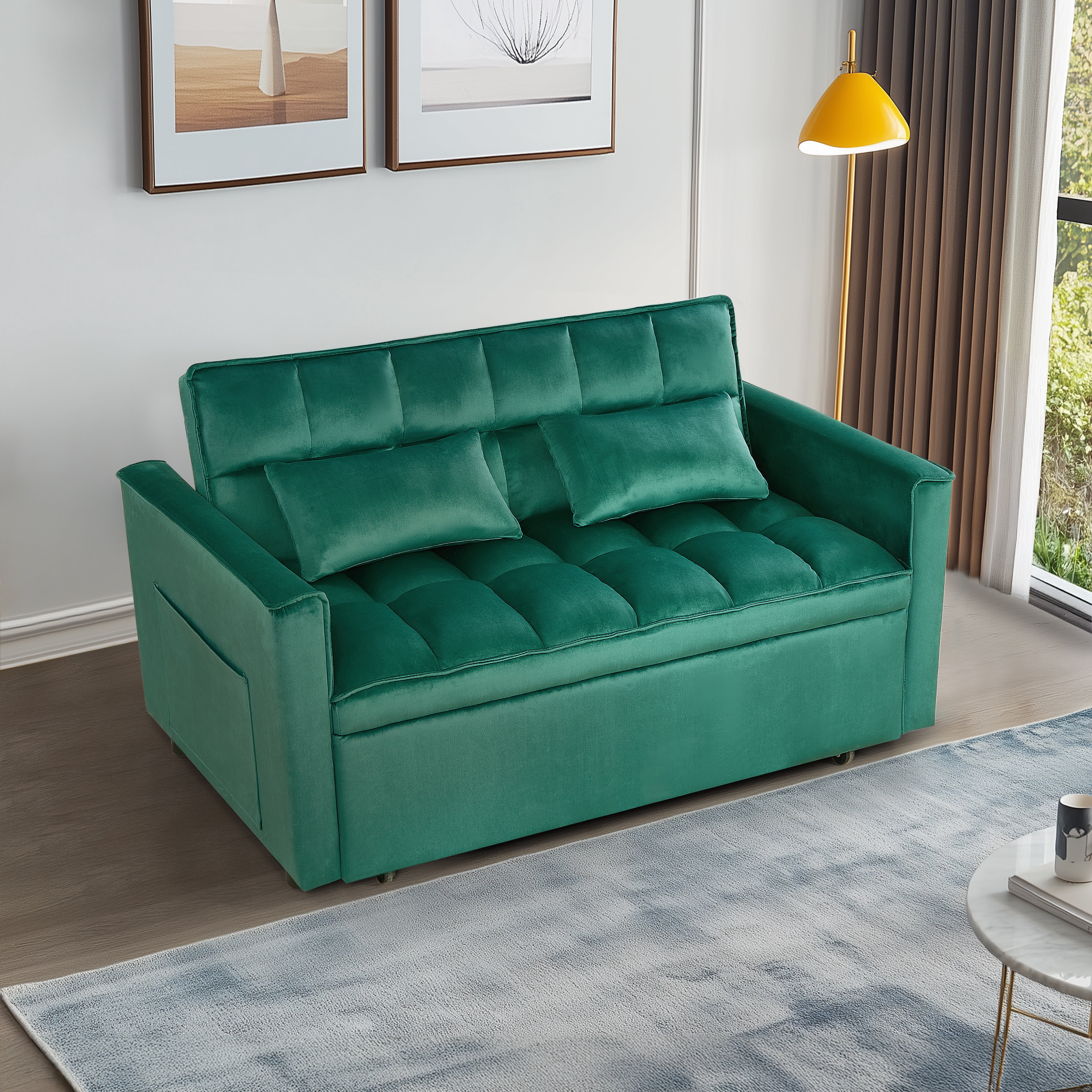 Gewnee 54" Velvet Upholstered Pull Out Sleeper Loveseat for Home,Office,Guest Room.Green