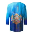 thumbnail image 5 of Cavosen Hanukkah 3/4 Length Sleeve Womens Tops Dressy Chanukah Funny Candle Graphic Print Holiday Tops Round Neck Light Happy Festival Shirts Trendy Casual Blouse Cute Tshirts 2XL, 5 of 5