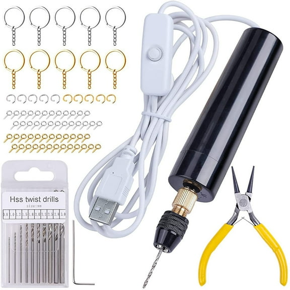 Hotpom Handheld Small Electric Drill, for Resin Art, Wood, Keychain Jewelry Making Kit Safe Portable Drilling Device USB Powered Drill Diy Crafts Accessories