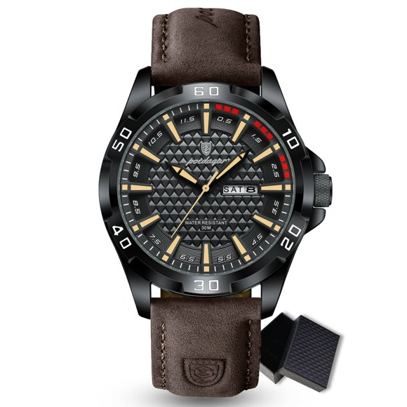 POEDAGAR Sport Homme Date Cuir PU Quartz Montre-Bracelet Mode Étanche Lumineuse Montre pour Hommes