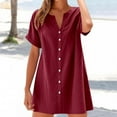 thumbnail image 2 of Women's Casual Short Sleeve Shirt Dress Pure Color Linen Button Down Comfortable Loose Fit Summer Spring Everyday Outfit, 2 of 2