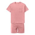 thumbnail image 3 of toraway Ensemble Décontracté pour Hommes 2 Pcs Mode Costume d'Été Manches Courtes Shorts en Velours Côtelé Robe Décontractée Col Rond Poche Haut Shorts à Cordon Style Confort S, 3 of 4