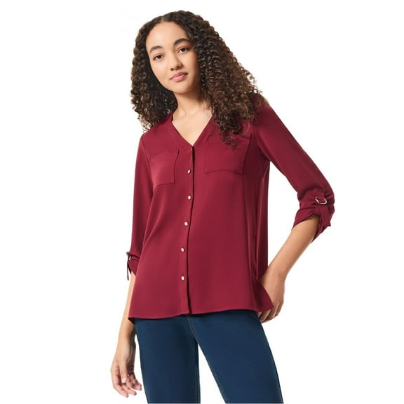 Jones New York Womens Tunic Button Down Blouse, Red, Small