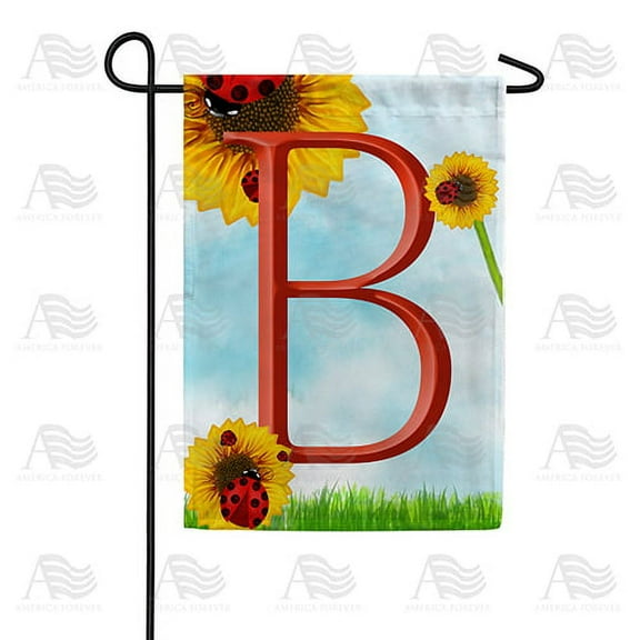 America Forever Summer Sunflower Ladybugs Monogram Garden Flag Letter B 12.5 x 18 inches Yellow Floral Spring Double Sided Vertical Outdoor Yard Lawn Decorative Yellow Hello Sunshine Garden Flag