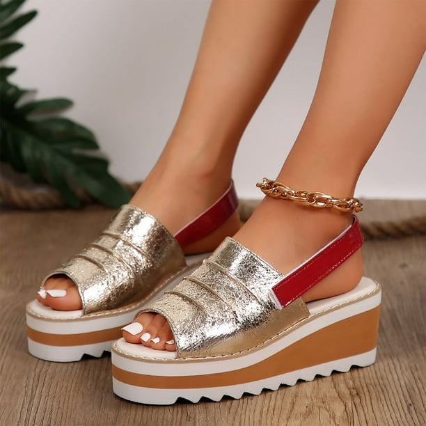 MKLEKYY Sandalias de Plástico para Mujer, Sandalias de Cuero Con Cuña y Punta Abierta A La Moda de Verano para Mujer, Sandalias Casuales Elásticas y Cómodas