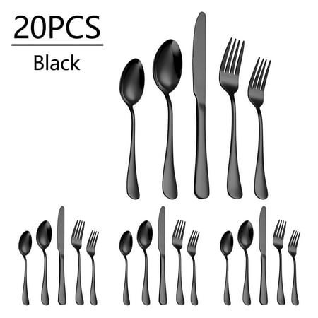 

2023 Summer Savings Clearance! WJSXC Home and Kitchen Gadgets Cutlery Set 20PCS Stainless Steel 4-person Set fork Spoon Cutlery Set Modern Design with Smooth Edges Black