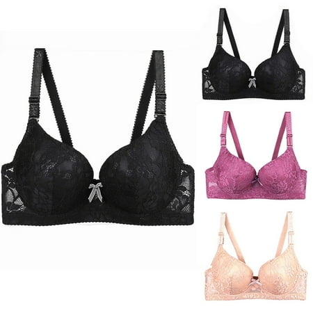Cute Bras for Women No Underwire Bra Feature V-Neck Balconette Bra Style W-1017 Black L