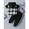 thumbnail image 3 of Bslissey Baby Boys Long Pants Set Short Sleeve Button Hooded Plaid Shirt Tops + Elastic Waist Pants 3M 6M 9M 12M 18M 24M Infant Toddler Casual Spring Summer 2Pcs Outfits, 3 of 9