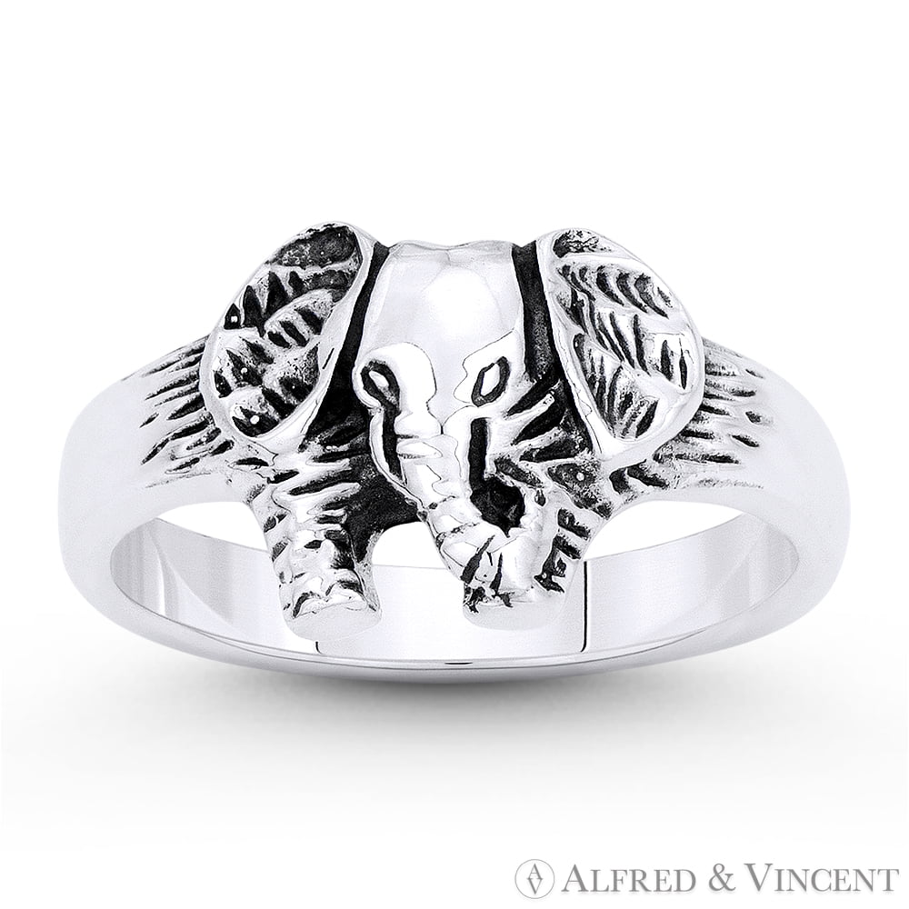 Elephant Herd Animal Totem Charm Eternity Band Oxidized 925 Sterling Silver Ring