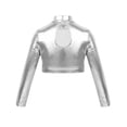 thumbnail image 2 of MSemis Kids Girls Metallic Long Sleeve Crop Top Turtleneck Glossy Dance Tops A Silver 12, 2 of 7