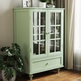 thumbnail image 6 of Modern Hallway Cupboard With Double Glass Doors And Drawer In Mint . Quality Material, Solid Wood Leg Frame, Tempered Panels. Adjustable Shelving System, Practical Space. 28''d×15''w×38''h, 48.4 Lbs, 6 of 7