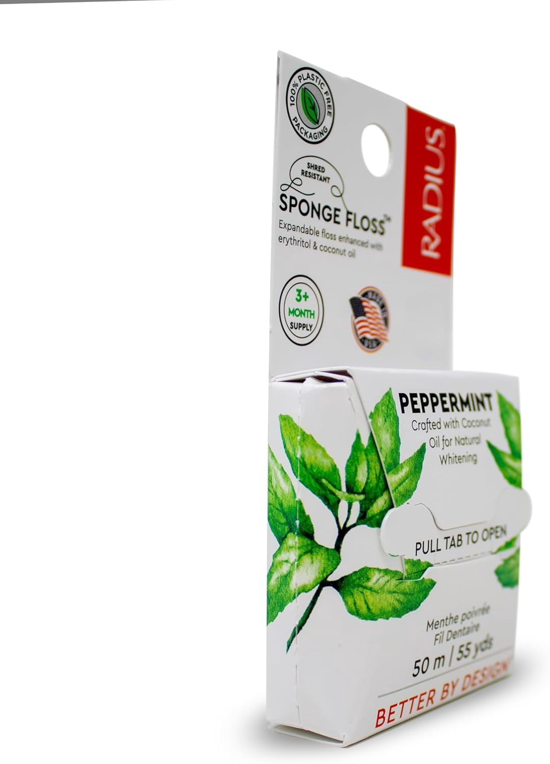 Dental Floss, Sponge Floss, Peppermint, 55 Yards, Vegan & Non-Toxic Oral Care Designed to Help Fight Plaque, Pack of 3