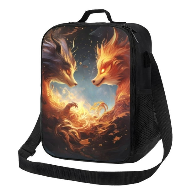 Disketp Red And Gray Flame Fox Bolsa Térmica Estampada para Almuerzo, Lonchera para Hombres y Mujeres Adultos