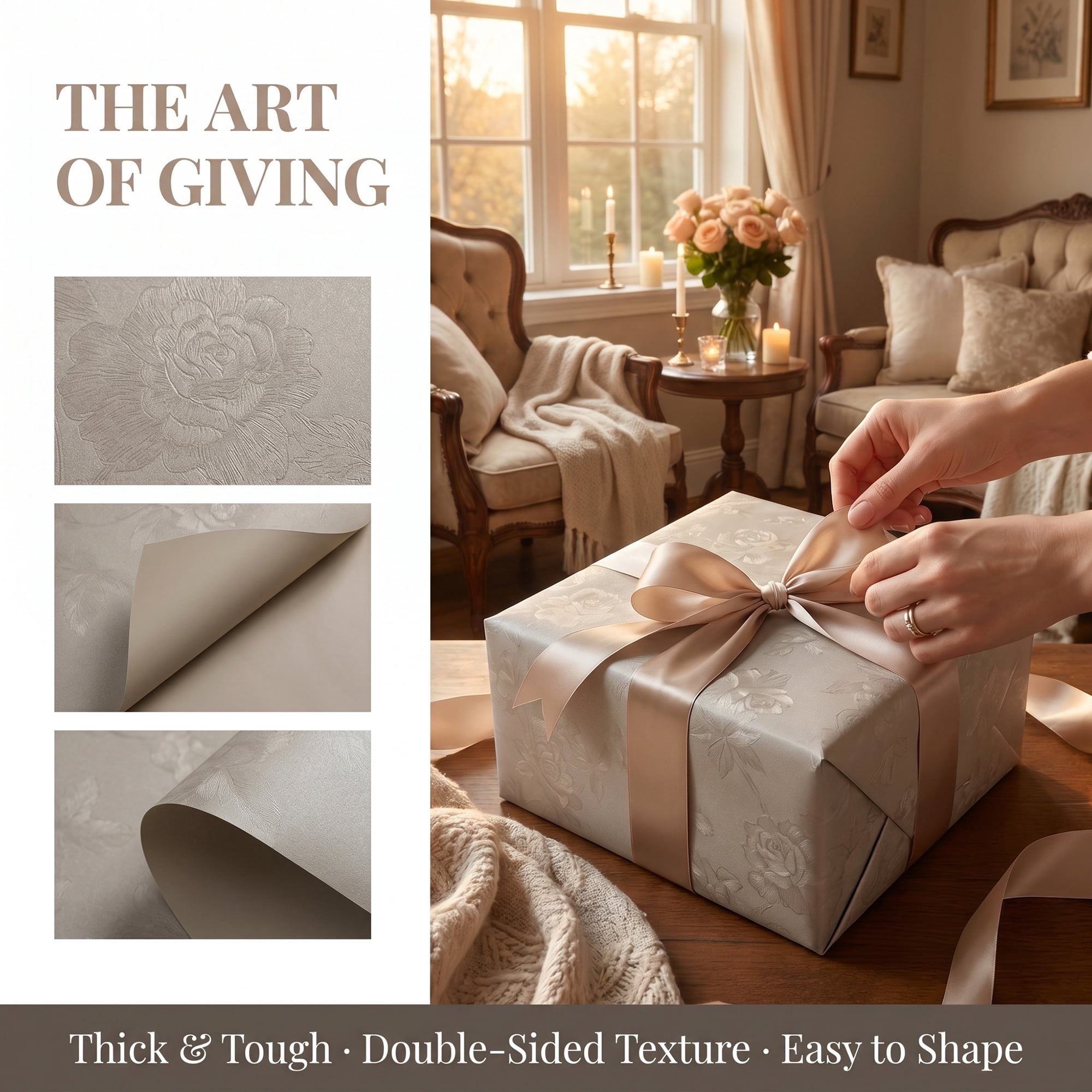 Unique Bargains Luxury Matte Gift Wrapping Paper with Rose Pattern Grey 27.6" x 19.7"