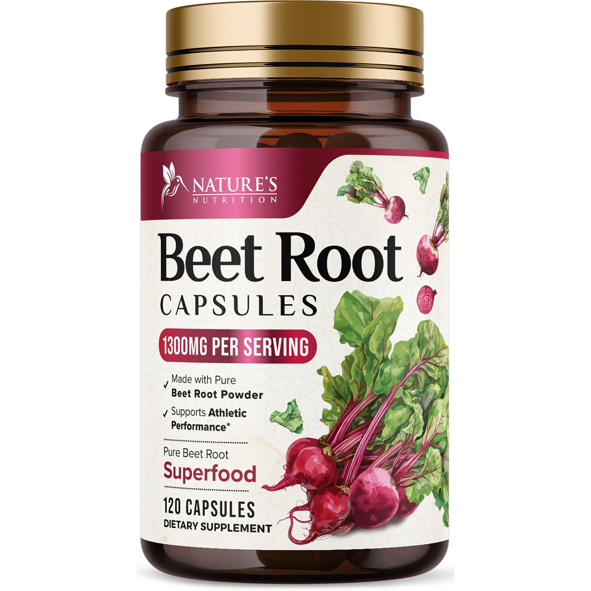 Organic Beet Root Capsules - 1300mg Extra Strength Beetroot Powder Supplement - Supports Nitric Oxide Production, Heart Health & Natural Energy - For Men & Women - Bottled in USA, 120 Veggie Capsules