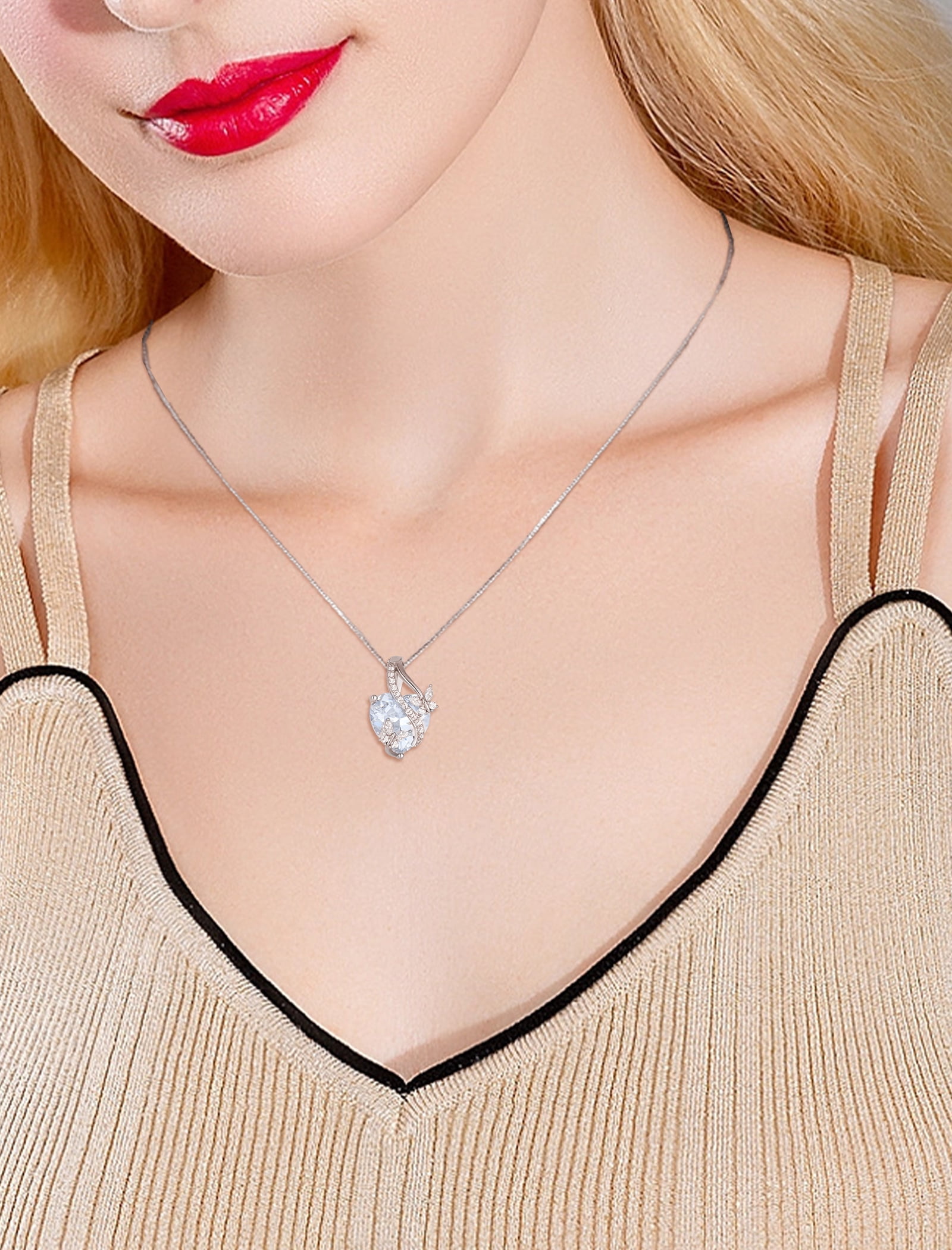VESITIM Infinite Heart Pendant Sterling Silver Butterfly Necklace for Women Jewelry Gift with Birthstone April Cubic Zirconia