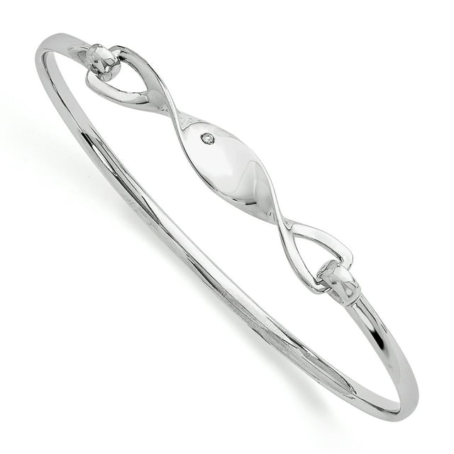 SS White Ice .02ct. Diamond Twist Bangle Bracelet Inch "Bracelets