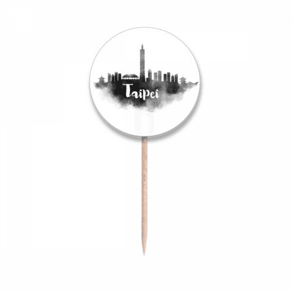 Taipei Taiwan China Landmark Ink City Toothpick Flags Round Labels Party Decoration