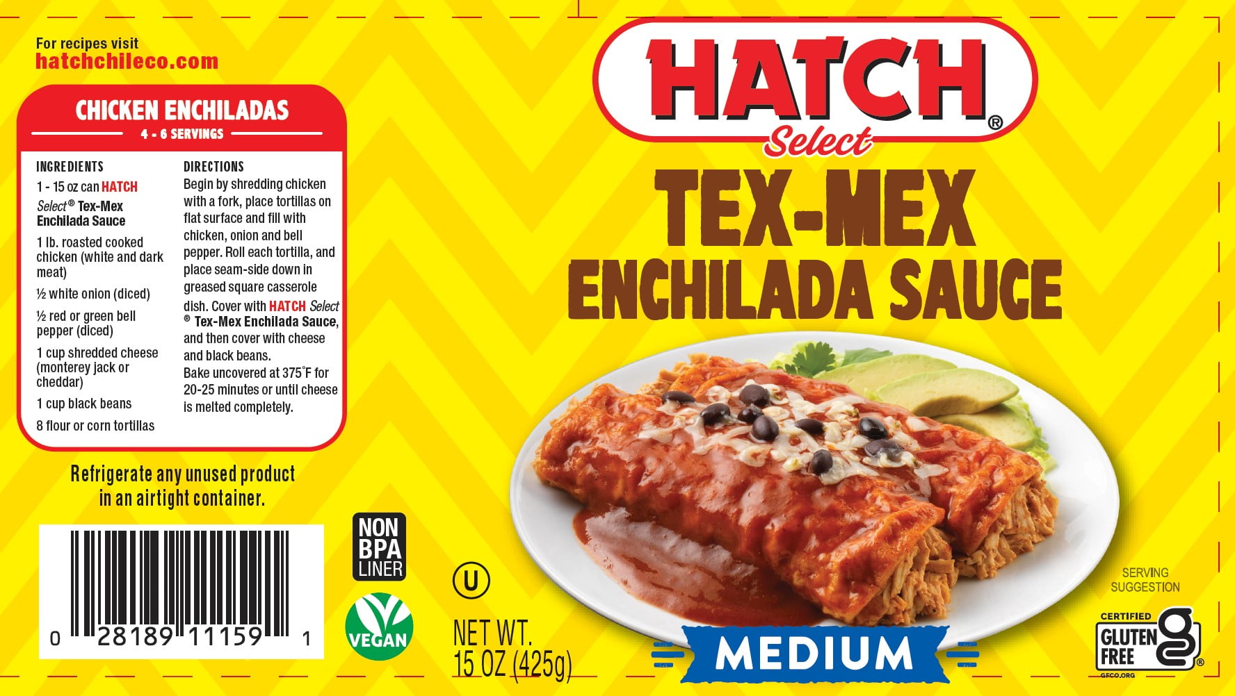 (12 pack) HATCH Tex-Mex Enchilada Sauce, 15oz, Kosher, Gluten Free Certified
