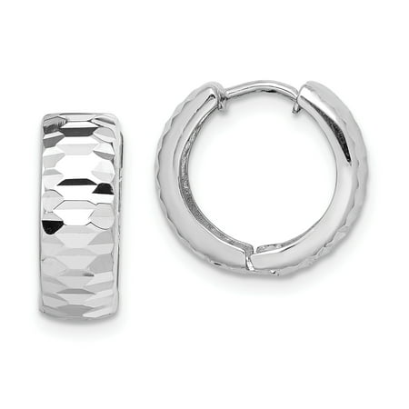 Sterling Silver Rhodium Polished Textured Hinged Hoop (Best Product To Add Texture To Fine Hair)