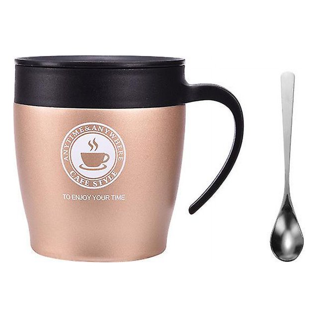 Taza de café, taza de viaje reutilizable de acero inoxidable con paredes y tapa a prueba de fugas y ecológica para café, té y cerveza, 300 ml (marrón)