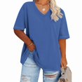 thumbnail image 2 of Aricy Women's Plus Size V Neck Summer Top Short Sleeved Solid Color T Shirts Summer Short Sleeve Tees Casual Loose Fit Cotton Tunic Tops, 2 of 5