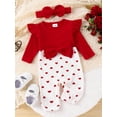 thumbnail image 2 of Bagilaanoe Newborn Baby Girls One-pieces Heart Print Long Sleeve Jumpsuit + Headband 3M 6M 9M 12M 18M Infant Romper Valentine's Day Clothing, 2 of 9