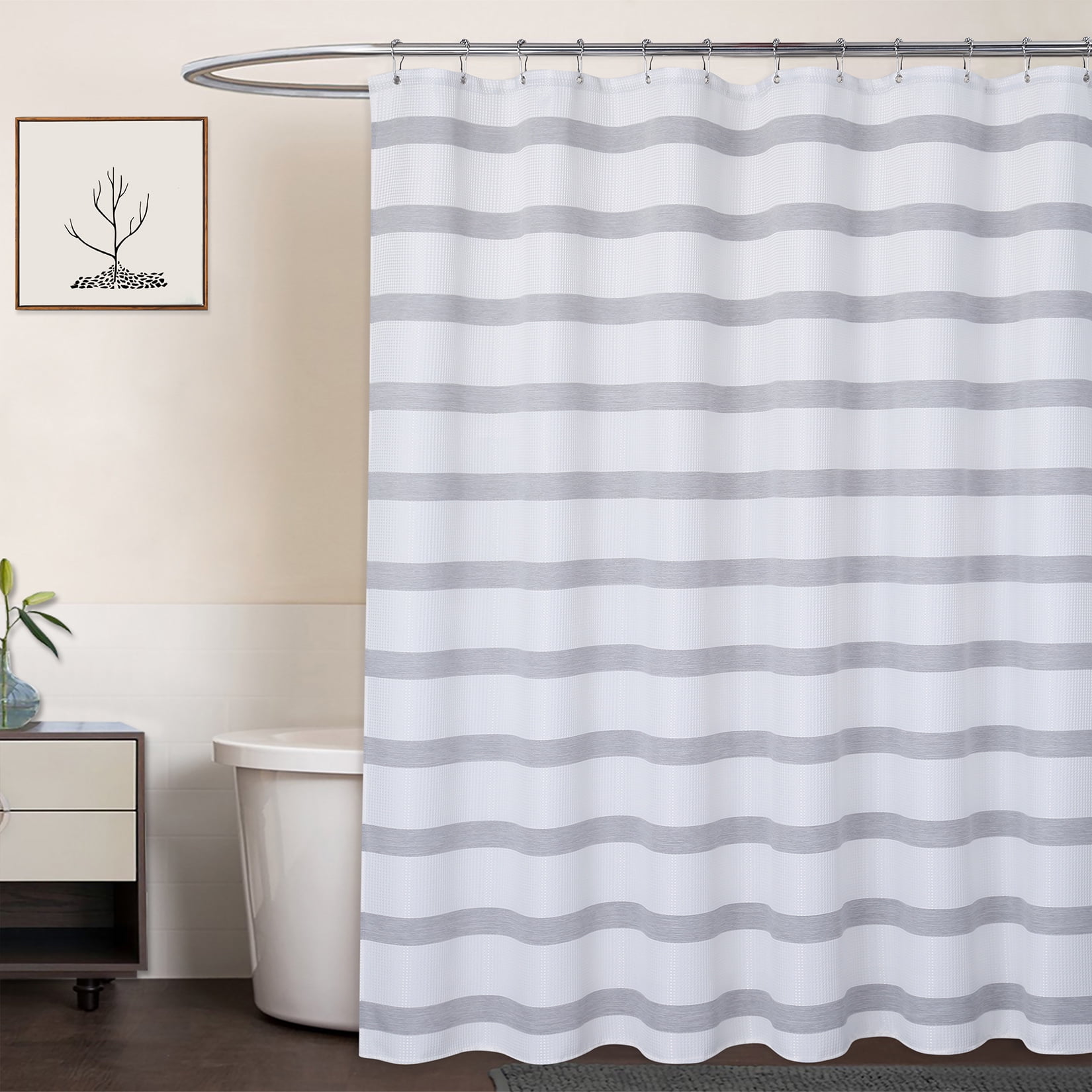 Details about   Waterproof Fabric Shower Curtain Grey 72 inch Length Waffle Weave Textured 