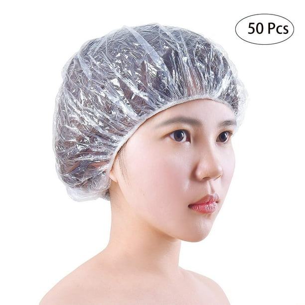 50 Pcs Disposable Clear Shower Cap Plastic Handmade Hair Processing