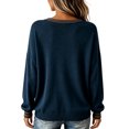thumbnail image 3 of Sweatshirt for Women V Neck Long Sleeve Pullover Retro Witch Broom Moon Graphic Printed Top Loose Fit Casual Fall Halloween Holiday Tops Blue M, 3 of 3