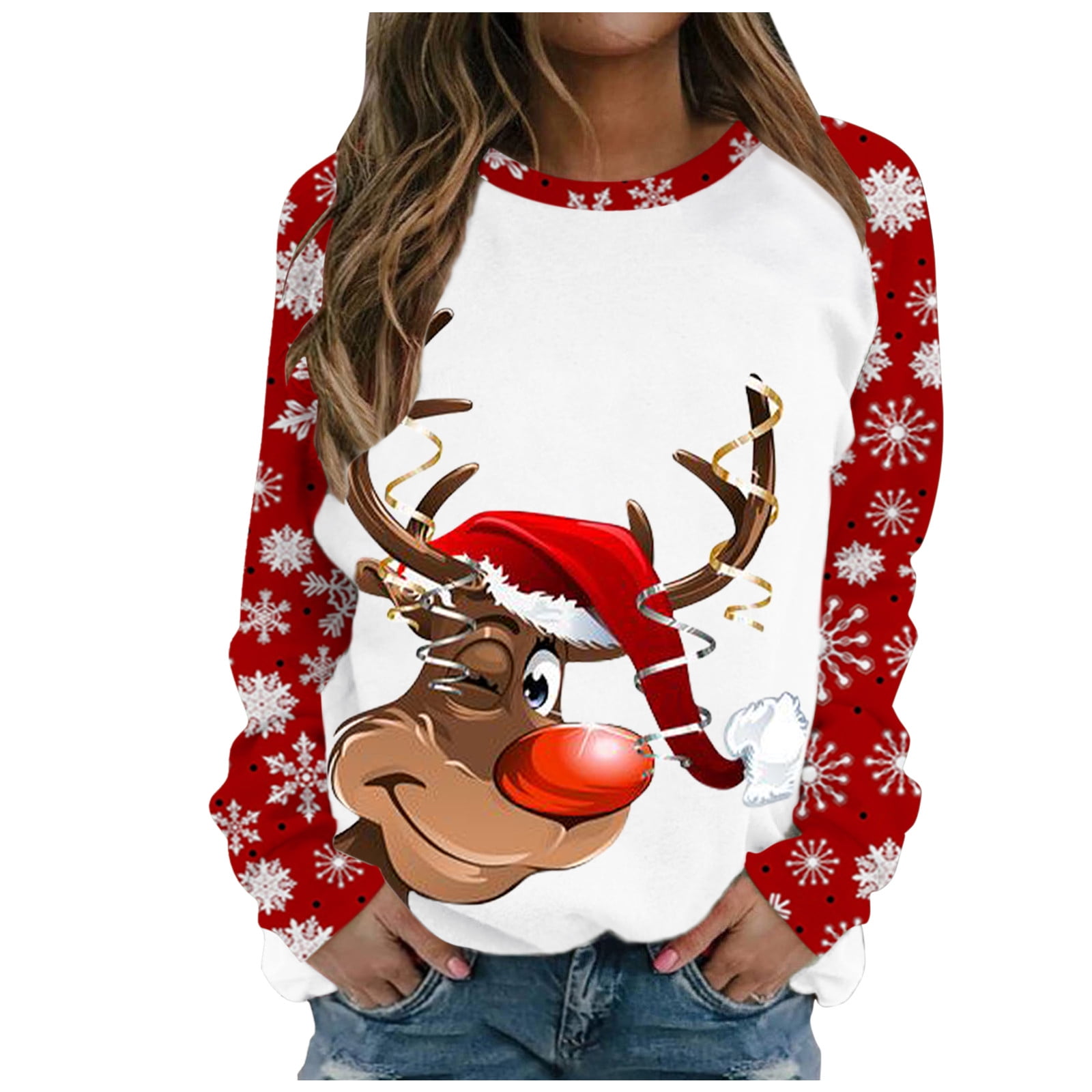 Chandail en Molleton de Noël pour Femmes, Cardigan Chaud à Col Rond, Fermeture Mi-Longue, Veste de Mode à Capuche, Manches Longues, Chandail de Noël Imprimé