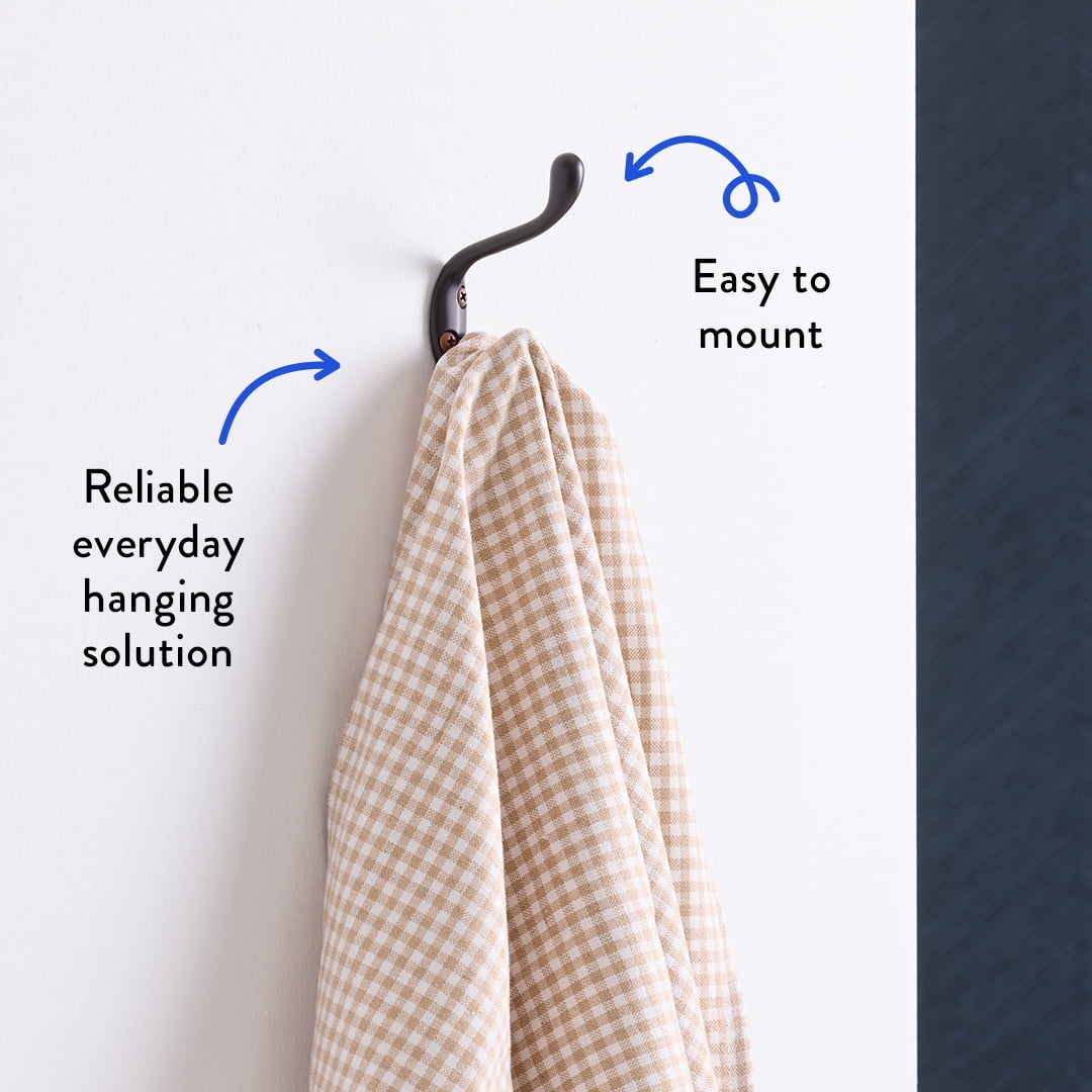 (2 pack) Mainstays Double Coat Hook Oil-Rubbed Bronze Metal Hooks for Hanging Towels and Jackets, 10 lbs Capacity, 1 Pc
