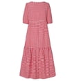 thumbnail image 4 of Uhndy Loose Baggy Plaid Dress for Women Casual Summer Puff Short Sleeve Midi Dresses Bohemian Beach Holiday Sundress-LQ, 4 of 5