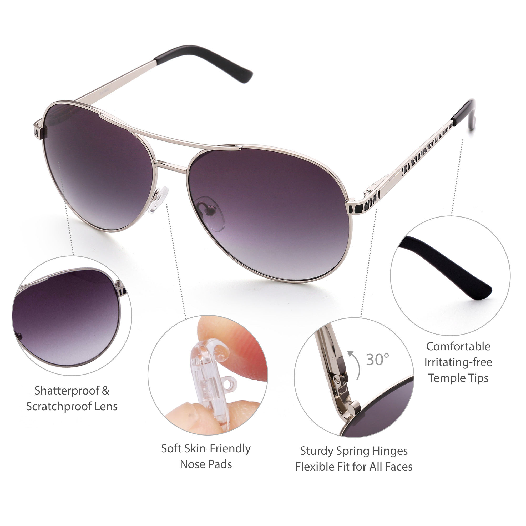 LotFancy Women's Aviator Sunglasses, Ultra Lightweight,UV400 Protection,Light Gray - image 5 of 7