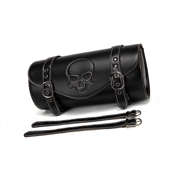 Motorcycle Saddlebag Vintage Tool Bag Skull Pattern PU Storage Bag Front Fork Handlebar Bag Tool Bag