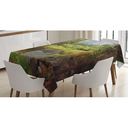 Apartment Decor Tablecloth, Spring Forest Distant Mountain Picture of Yosemite National Park Scenery Print , Rectangular Table Cover for Dining Room Kitchen, 60 X 84 Inches, Green, by