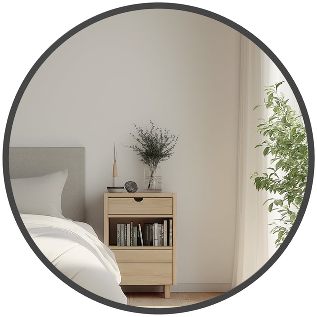 HOMCOM Miroir Mural Rond de 30 Pouces avec Cadre en Métal pour Salle de Bain Noir