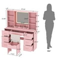 thumbnail image 4 of 47" Large Vanity Desk with Lighted Mirror & Charging Station, Pink Makeup Vanity with 7 Drawers & 6 Shelves, Vanity Set with Cushioned Stool, 4 of 8