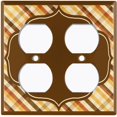 thumbnail image 3 of Metal Light Switch Plate Outlet Cover Vintage Yellow Brown Plaid Frame Wallpaper WAL031, 3 of 13