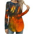 thumbnail image 3 of Uootdi Blouses for Women Dressy Casual Long Sleeve Round Neck Tunic Gift Shirts Comfy Graphic Print Trendy T-Shirts Going Out Cas, 3 of 8