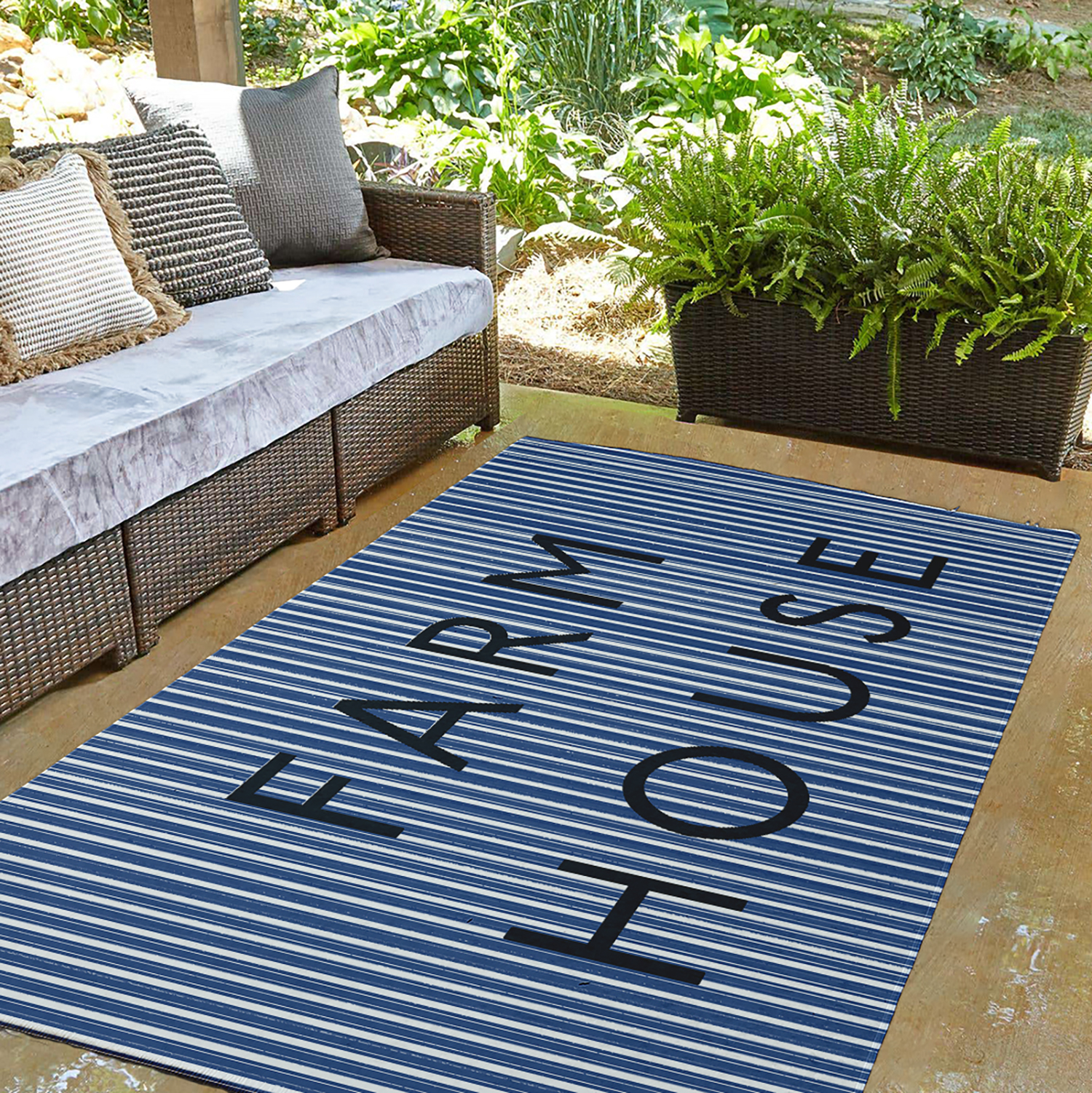 3' x 5' Simply Daisy Farmhouse Ticking Farmhouse Chenille Area Rug, Nautical Navy