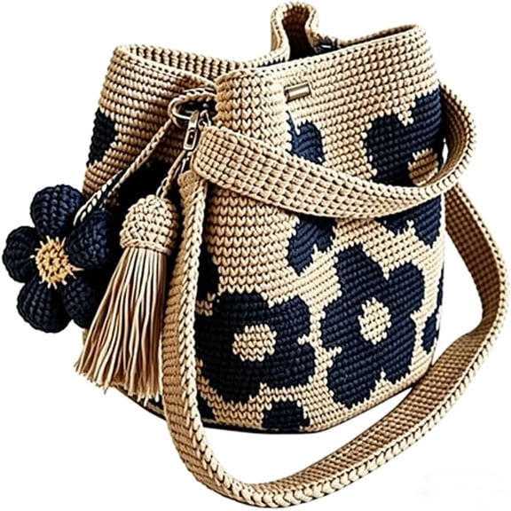 Handmade Crochet Flower Tote Knit Boho Beach Handbags Crossbody Shoulder Bag for Women Large Capacity Design